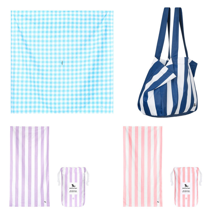 Dock & Bay 2 x Beach Towel + Bag + Picnic Blanket - Blueberry Pie