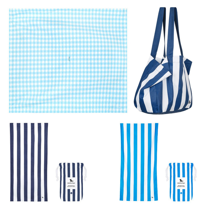 Dock & Bay 2 x Beach Towel + Bag + Picnic Blanket - Blueberry Pie