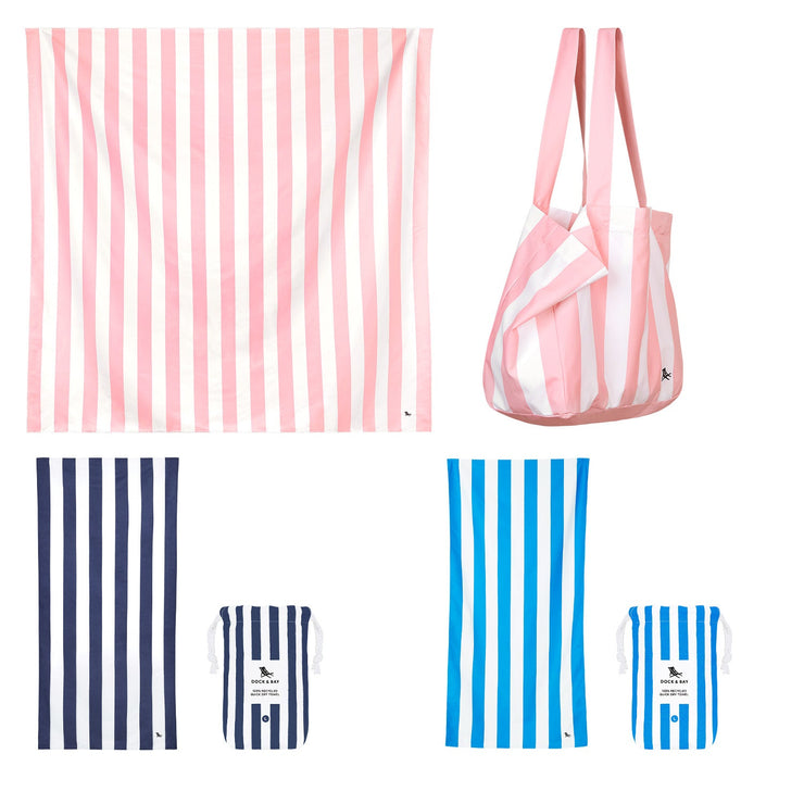 Dock & Bay 2 x Beach Towel + Bag + Jumbo Towel - Set A