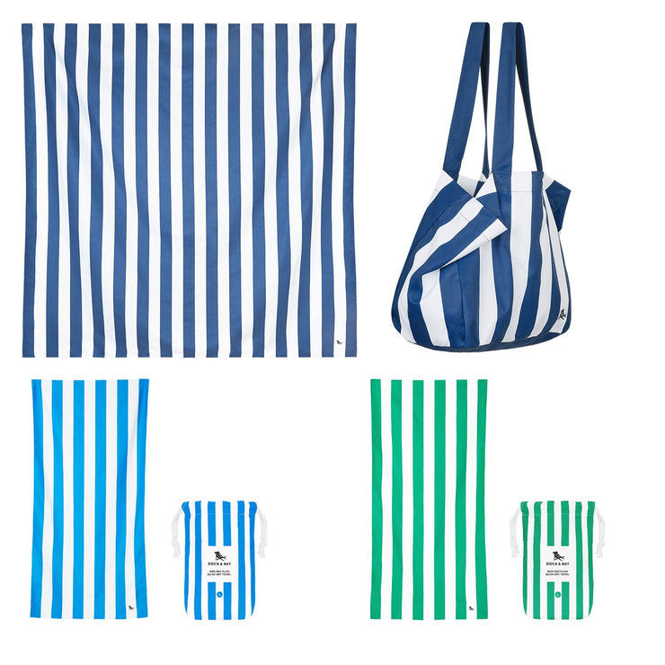 Dock & Bay 2 x Beach Towel + Bag + Jumbo Towel - Set A