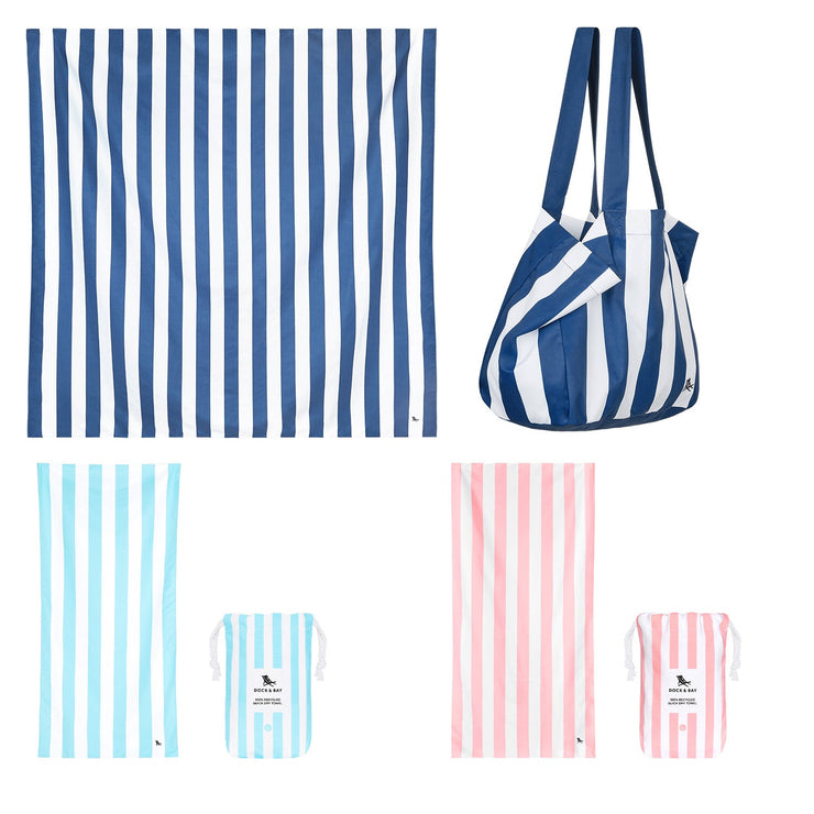 Dock & Bay 2 x Beach Towel + Bag + Jumbo Towel - Set E